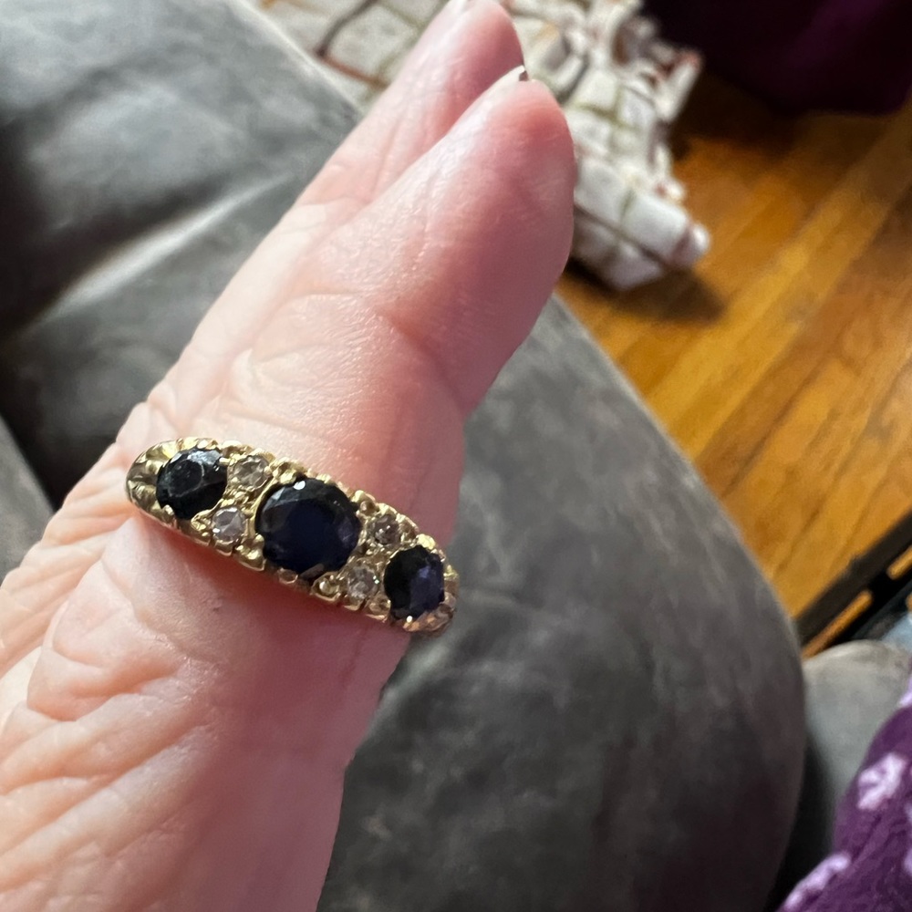 Rare antique English sapphire and diamond ring